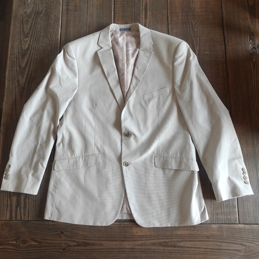 Madison Suit Blazer Mens 44 L Beige 100% Cotton 2 Button Sport Coat Casual Beach